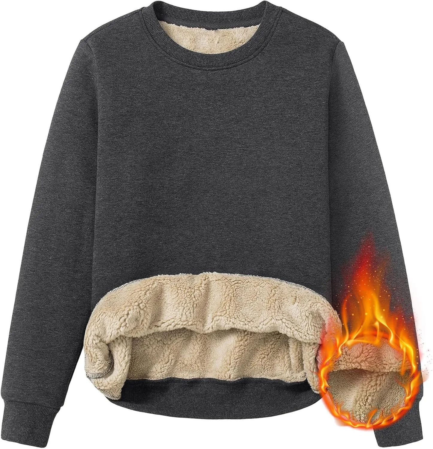Womens Winter Warm Fleece Sherpa Lined Sweatshirts Casual Crewneck Long Sleeve Pullover Sweatshirt Clothes Tops