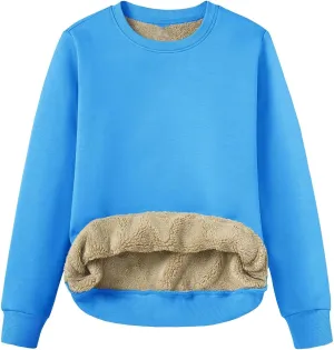 Womens Winter Warm Fleece Sherpa Lined Sweatshirts Casual Crewneck Long Sleeve Pullover Sweatshirt Clothes Tops