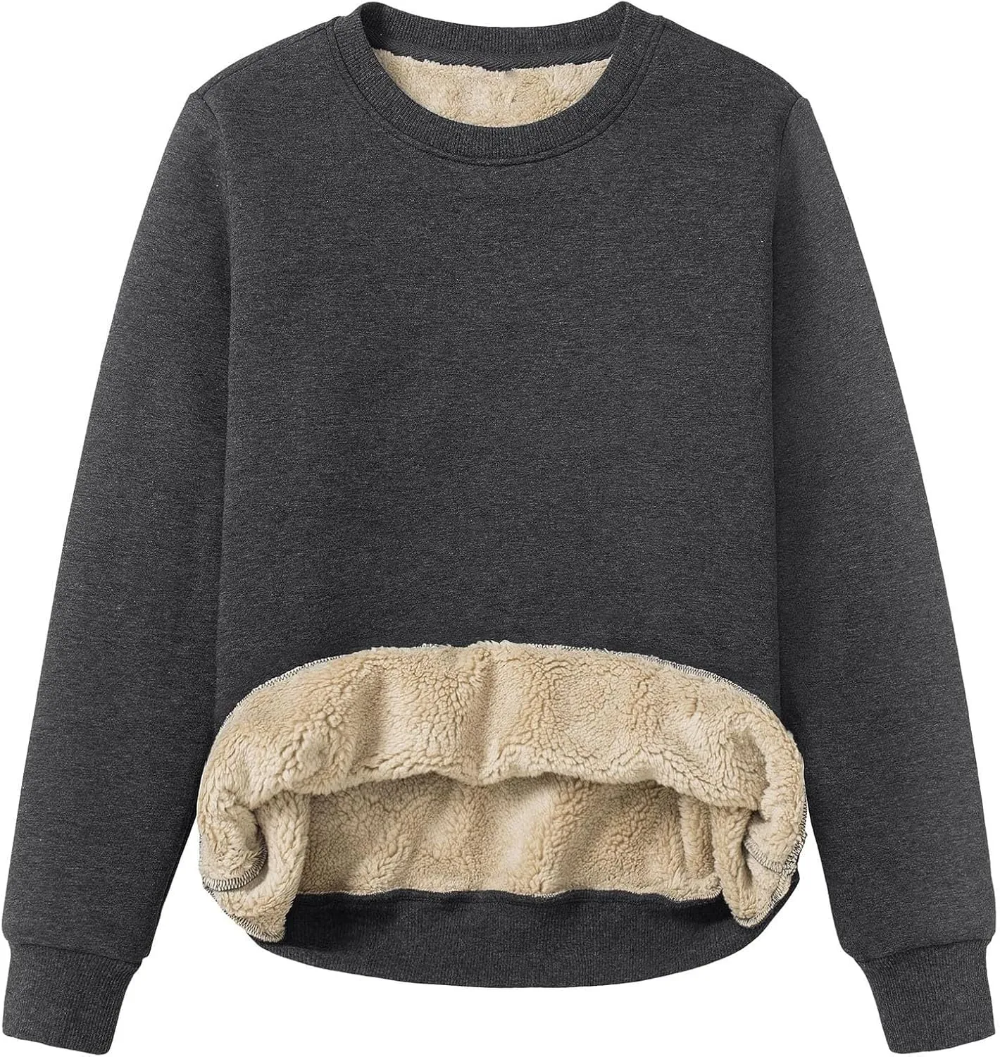 Womens Winter Warm Fleece Sherpa Lined Sweatshirts Casual Crewneck Long Sleeve Pullover Sweatshirt Clothes Tops
