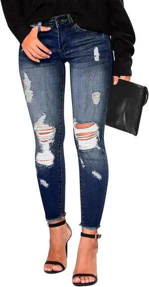 Women's Work Jeans - Trendy Stretchy Retro Wash Old High Waisted Pull On Jeggings Loose Straight Leg Cute Jeans