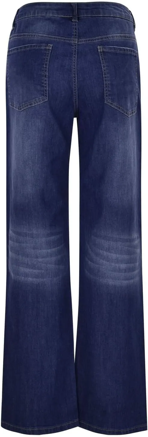 Women's Work Jeans - Trendy Stretchy Retro Wash Old High Waisted Pull On Jeggings Loose Straight Leg Cute Jeans