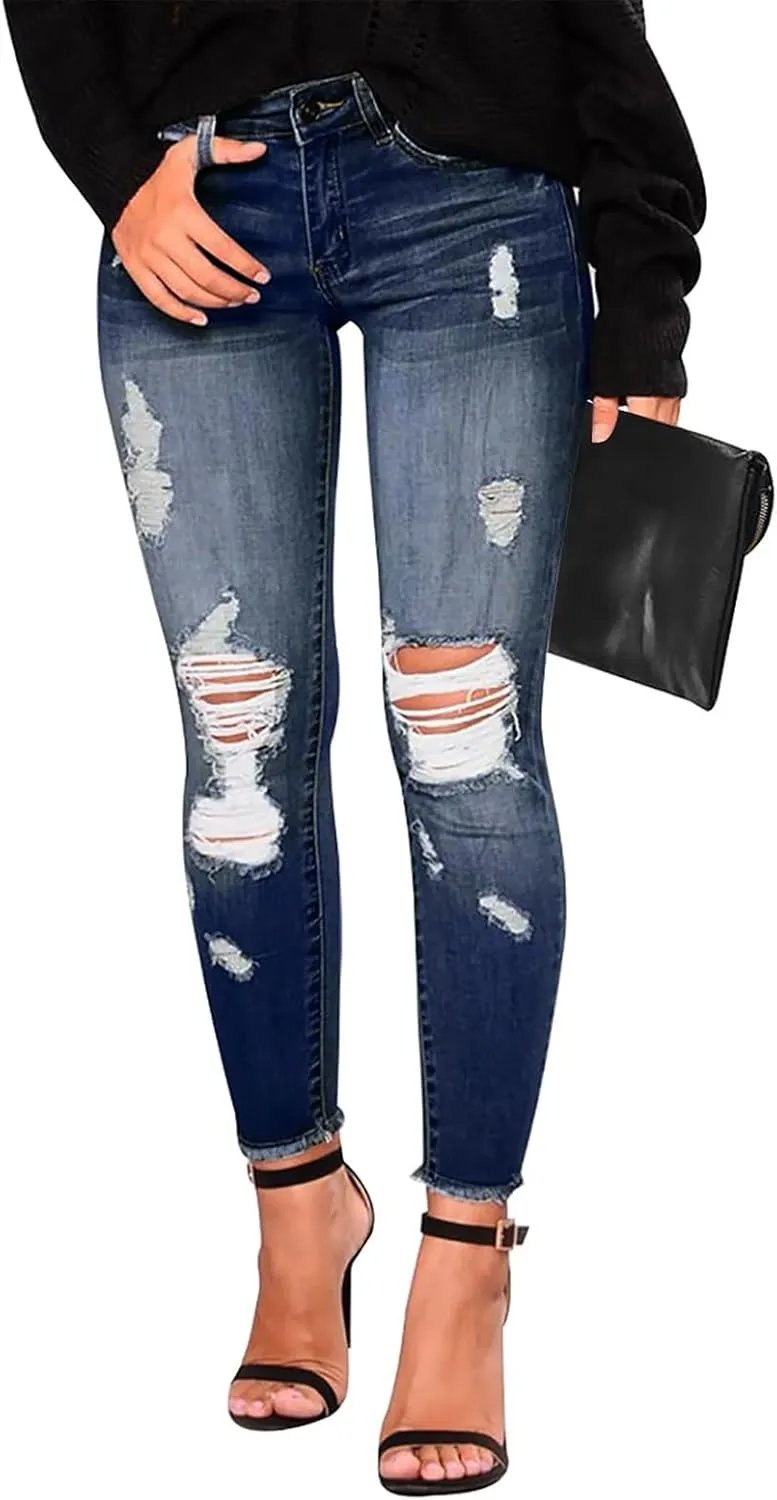 Women's Work Jeans - Trendy Stretchy Retro Wash Old High Waisted Pull On Jeggings Loose Straight Leg Cute Jeans