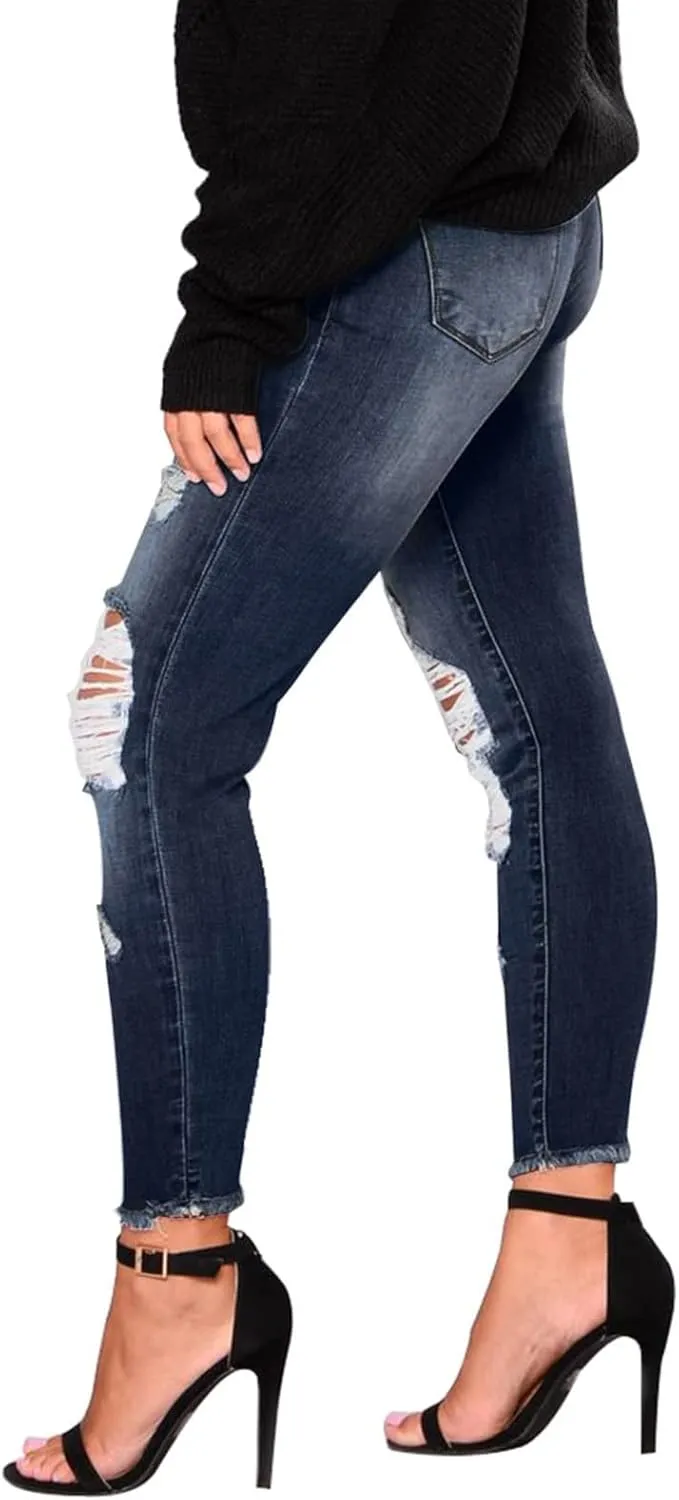 Women's Work Jeans - Trendy Stretchy Retro Wash Old High Waisted Pull On Jeggings Loose Straight Leg Cute Jeans