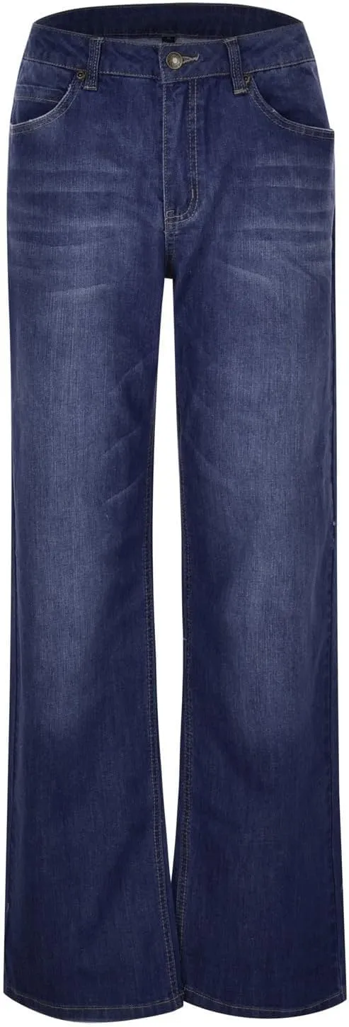 Women's Work Jeans - Trendy Stretchy Retro Wash Old High Waisted Pull On Jeggings Loose Straight Leg Cute Jeans