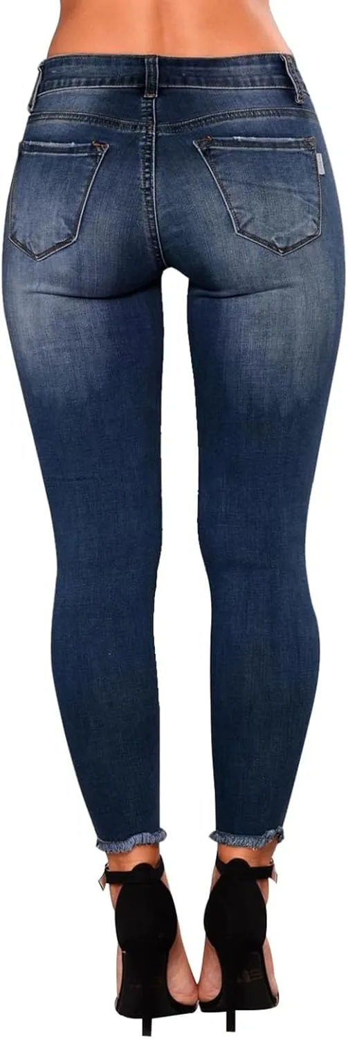 Women's Work Jeans - Trendy Stretchy Retro Wash Old High Waisted Pull On Jeggings Loose Straight Leg Cute Jeans