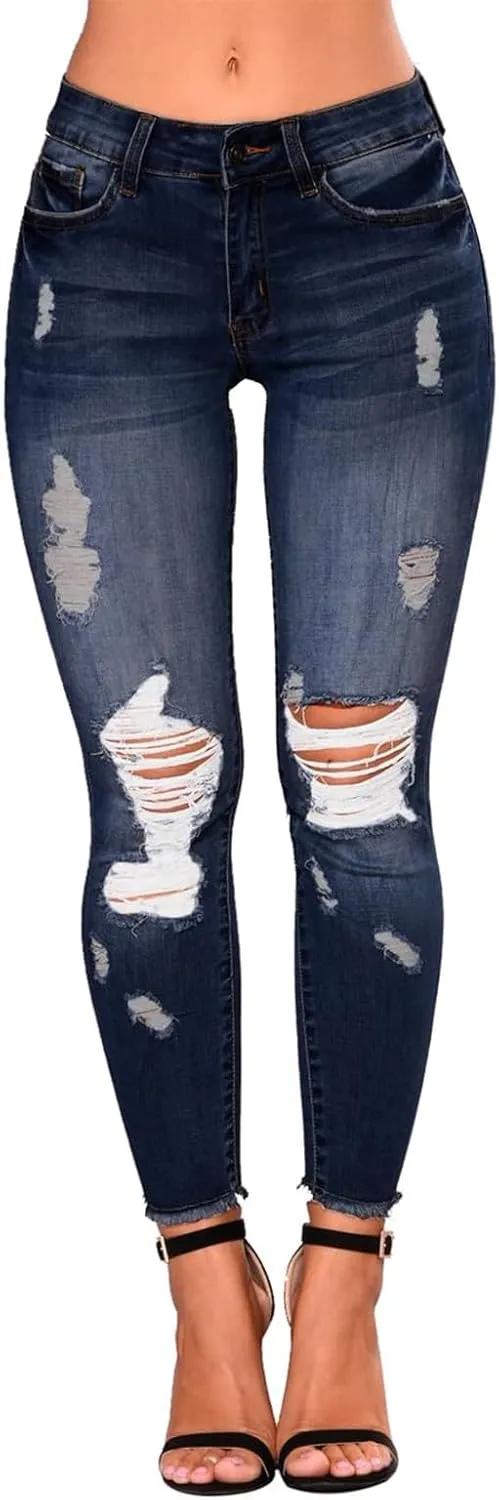 Women's Work Jeans - Trendy Stretchy Retro Wash Old High Waisted Pull On Jeggings Loose Straight Leg Cute Jeans
