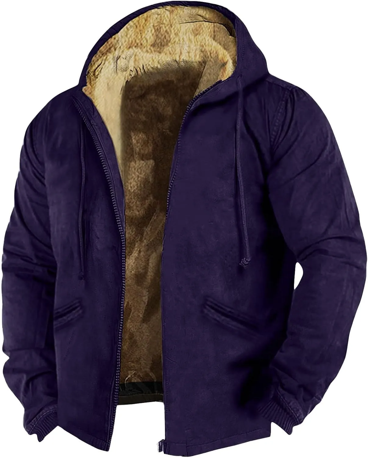 XIAXOGOOL Jackets For Men Oversized Thick Sherpa Lined Zipper Fleece Hoodie Sweatshirt Winter Warm Jacket Coat