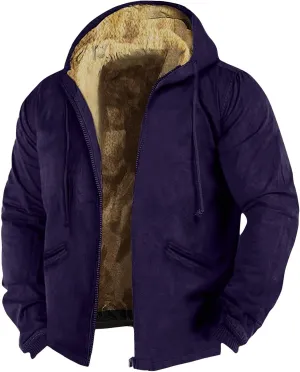 XIAXOGOOL Jackets For Men Oversized Thick Sherpa Lined Zipper Fleece Hoodie Sweatshirt Winter Warm Jacket Coat