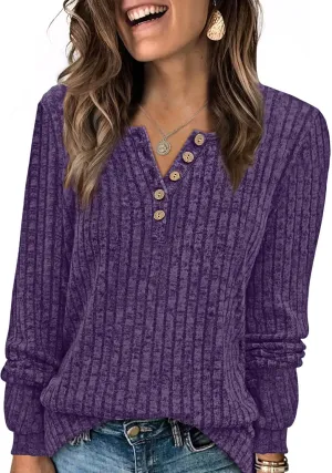 XIEERDUO Sweater for Women Long Sleeve Henley Shirts Tunic Tops to Wear with Leggings crew neck Sweaters Trendy 2024