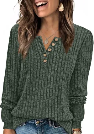 XIEERDUO Sweater for Women Long Sleeve Henley Shirts Tunic Tops to Wear with Leggings crew neck Sweaters Trendy 2024