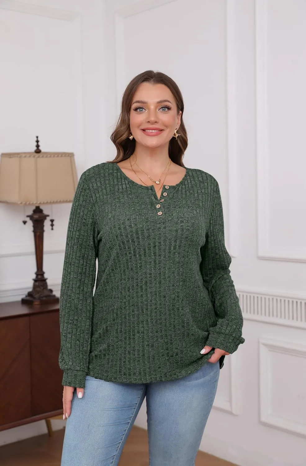XIEERDUO Sweater for Women Long Sleeve Henley Shirts Tunic Tops to Wear with Leggings crew neck Sweaters Trendy 2024