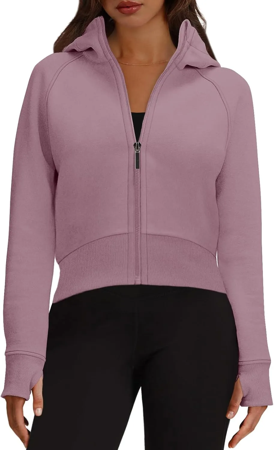 XIEERDUO Womens Zip Up Hoodie Cropped Sweatshirts Thumb Hole Fleece Jackets