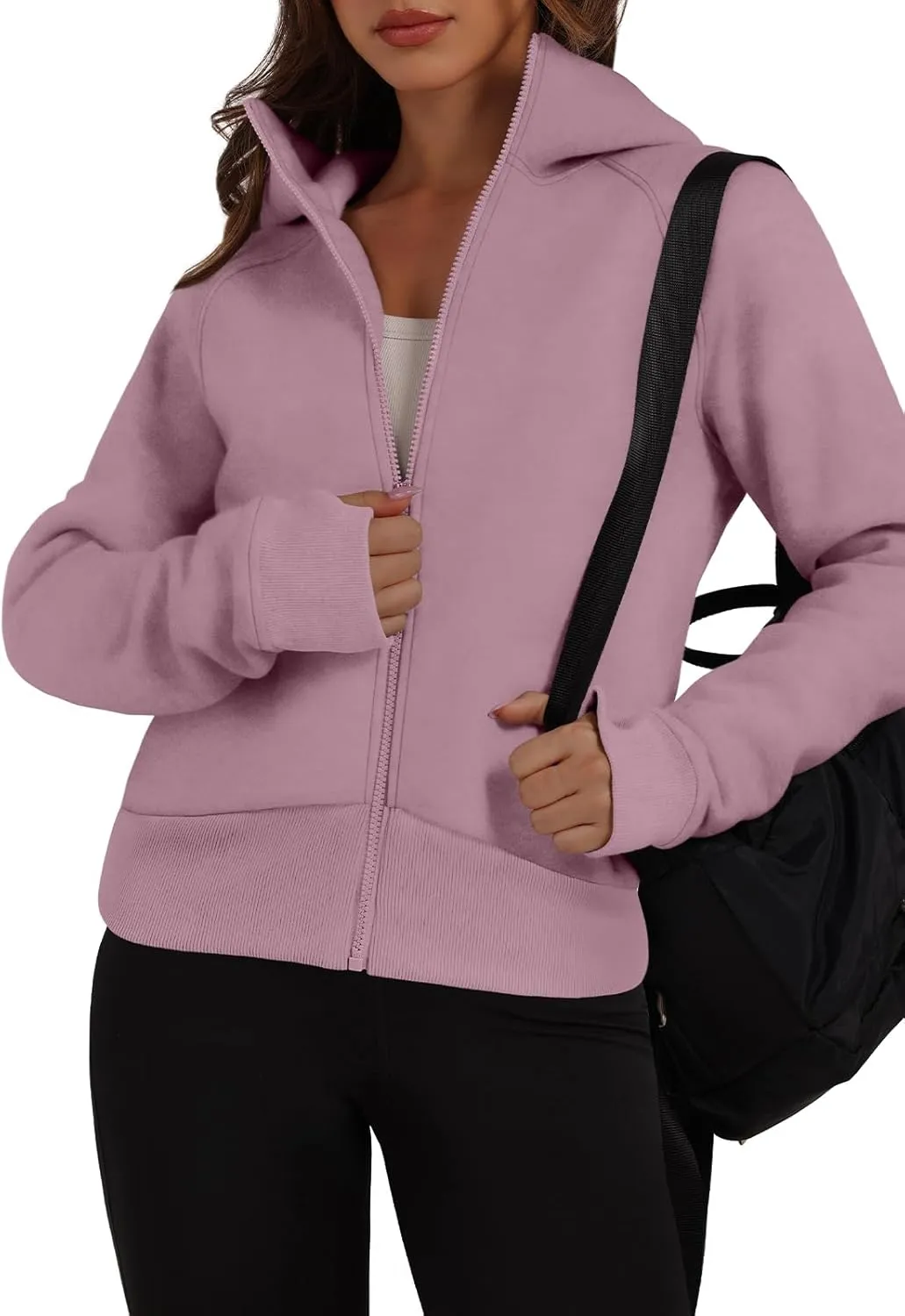 XIEERDUO Womens Zip Up Hoodie Cropped Sweatshirts Thumb Hole Fleece Jackets