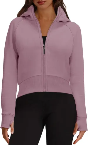XIEERDUO Womens Zip Up Hoodie Cropped Sweatshirts Thumb Hole Fleece Jackets