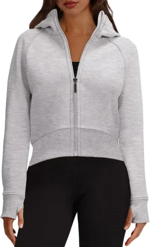 XIEERDUO Womens Zip Up Hoodie Cropped Sweatshirts Thumb Hole Fleece Jackets