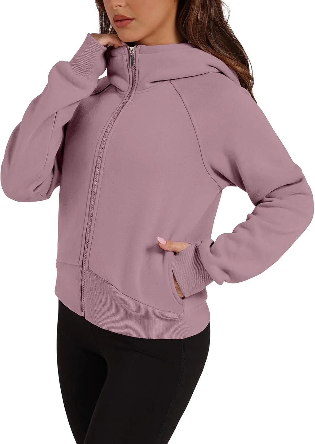 XIEERDUO Womens Zip Up Hoodie Cropped Sweatshirts Thumb Hole Fleece Jackets
