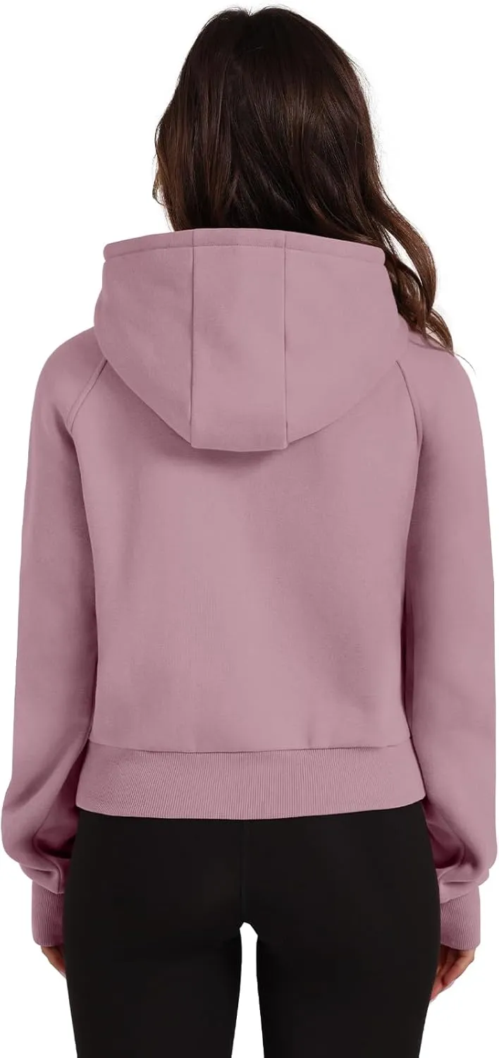 XIEERDUO Womens Zip Up Hoodie Cropped Sweatshirts Thumb Hole Fleece Jackets