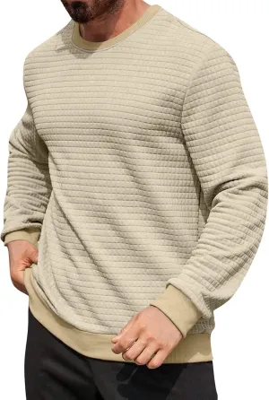 Ymosrh Mens Athletic Sweatshirts Pullover Plaid Jacquard Long Sleeve Solid Color Casual Workout Sweat Shirts