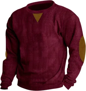 Ymosrh Men's Casual Crewneck Sweatshirts Long Sleeve Corduroy Pullover Tops Workout Sweaters Sports Sweat Shirts, S-3XL