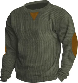 Ymosrh Men's Casual Crewneck Sweatshirts Long Sleeve Corduroy Pullover Tops Workout Sweaters Sports Sweat Shirts, S-3XL