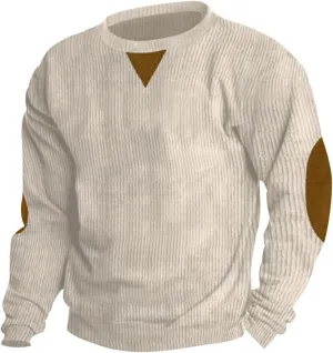 Ymosrh Men's Casual Crewneck Sweatshirts Long Sleeve Corduroy Pullover Tops Workout Sweaters Sports Sweat Shirts, S-3XL