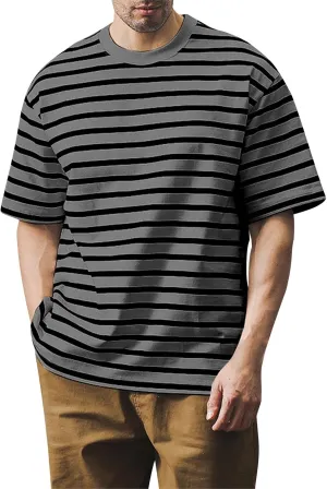 Ymosrh Men's Fashion Tshirts Casual Striped Short Sleeve Crewneck Summer Basic Tee Shirts, S-4XL