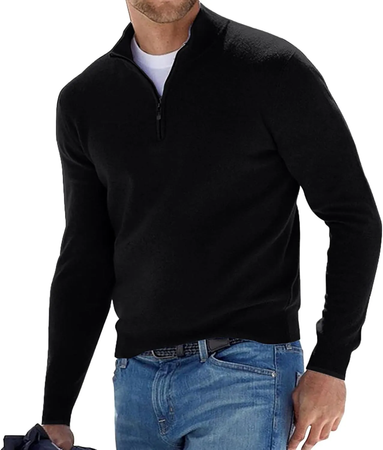 Ymosrh Men's Sweatshirts Casual Classic Zipper High Neck Solid Color Slim Multicolor Pullover Crewneck Sweatshirt, M-5XL