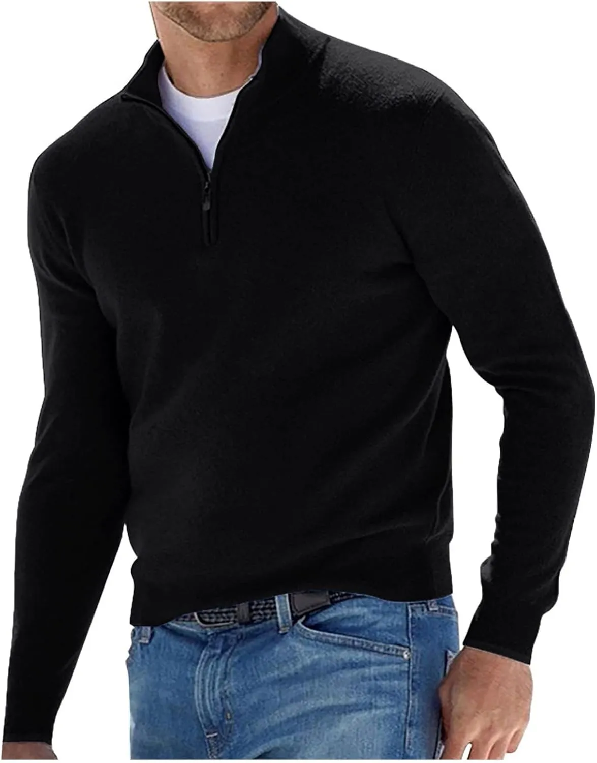 Ymosrh Men's Sweatshirts Casual Classic Zipper High Neck Solid Color Slim Multicolor Pullover Crewneck Sweatshirt, M-5XL