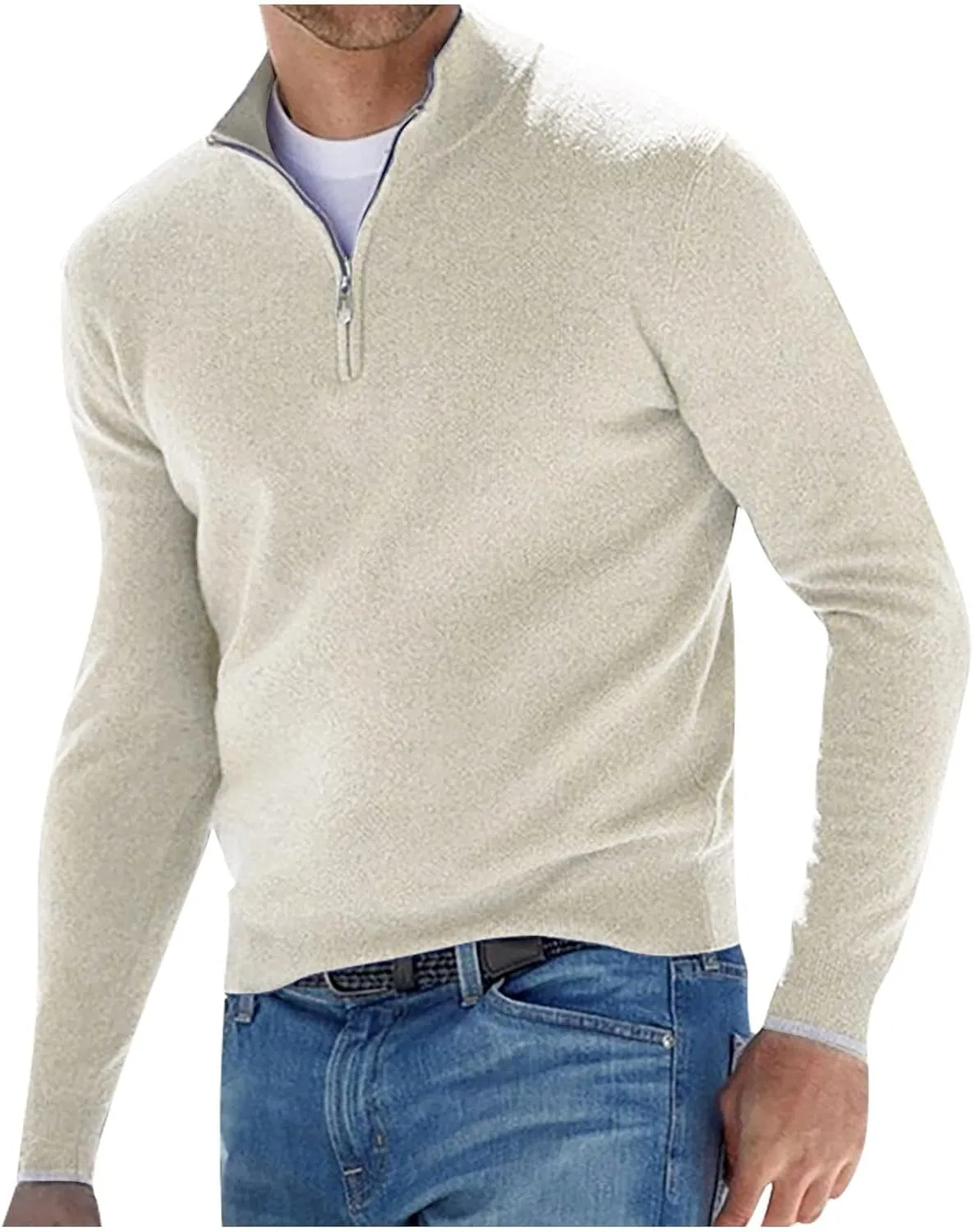 Ymosrh Men's Sweatshirts Casual Classic Zipper High Neck Solid Color Slim Multicolor Pullover Crewneck Sweatshirt, M-5XL