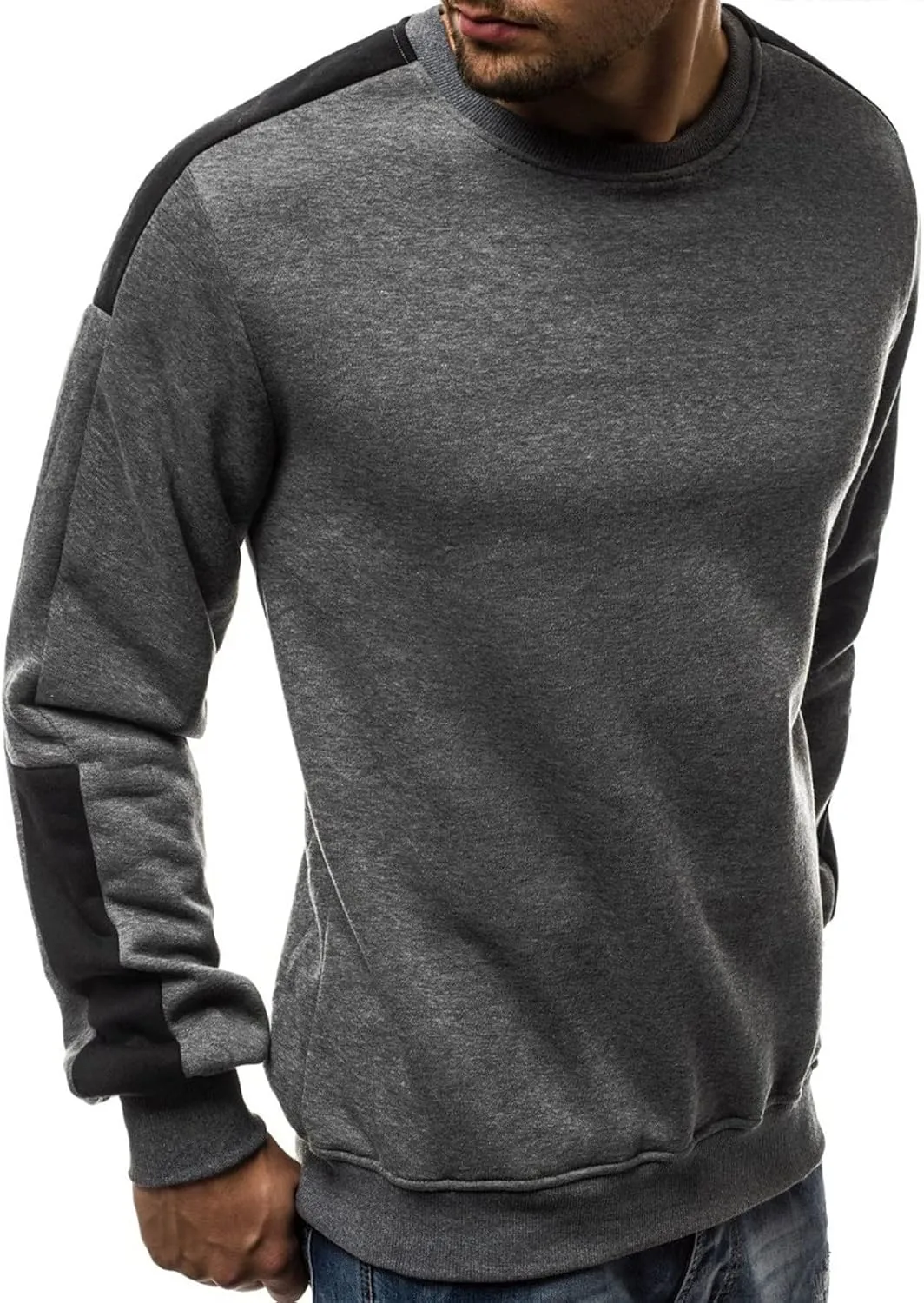 Ymosrh Men's Sweatshirts European Fleece Sweater Arm Color Blocking Personality Sports Sweater Sweatshirts, M-3XL