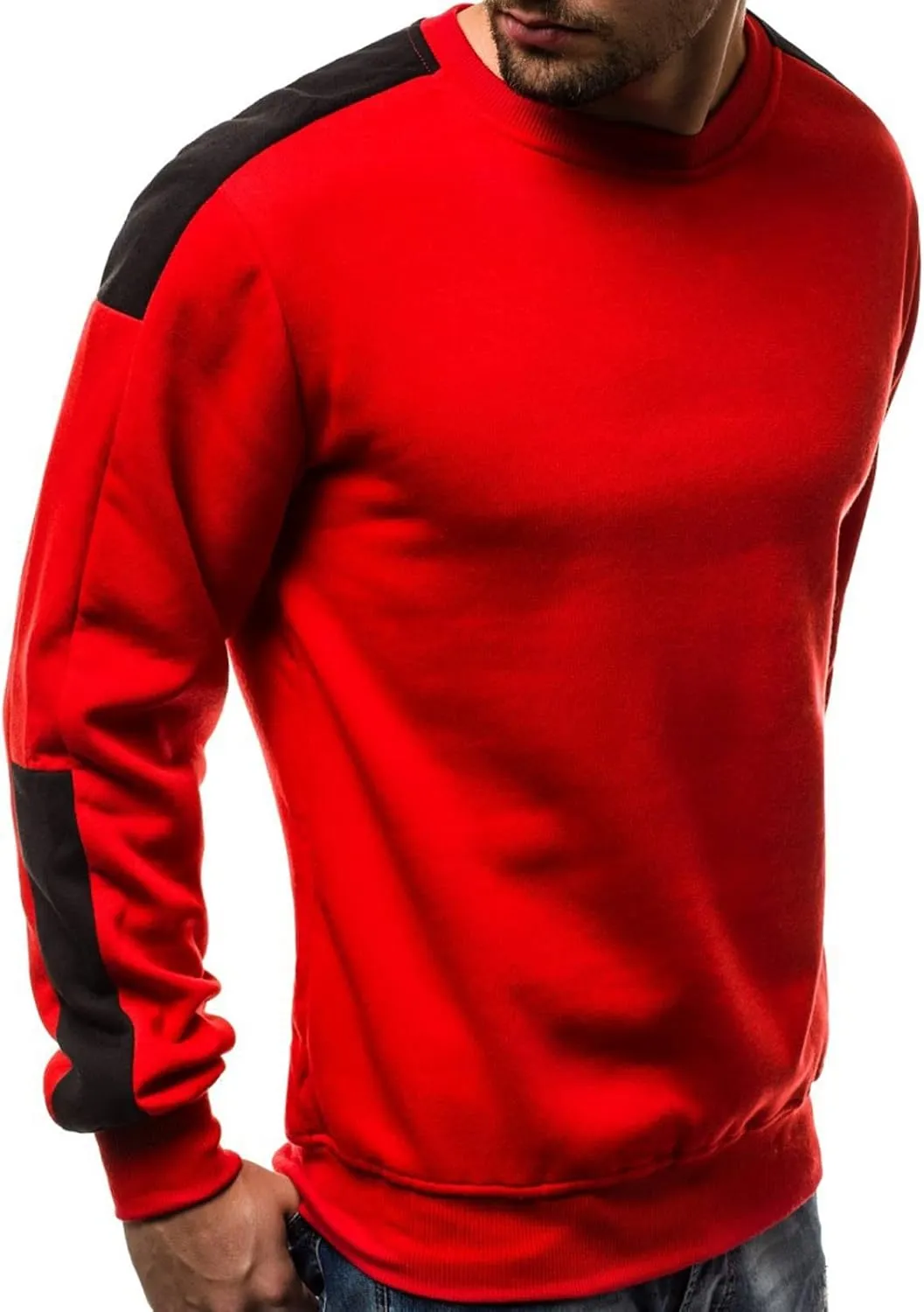 Ymosrh Men's Sweatshirts European Fleece Sweater Arm Color Blocking Personality Sports Sweater Sweatshirts, M-3XL