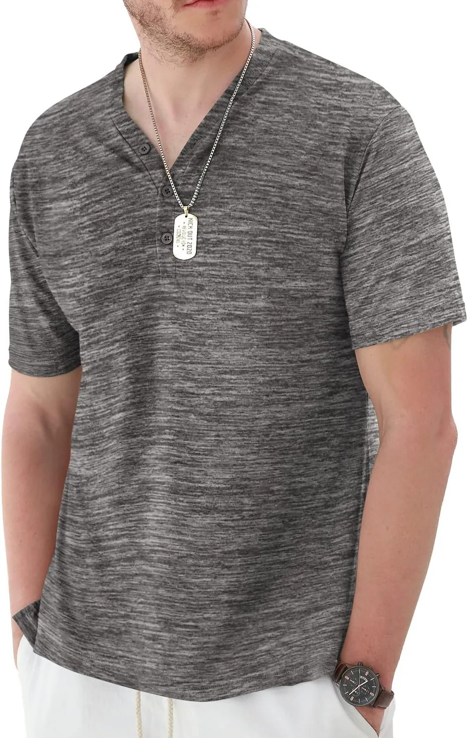 YTD Mens Long/Short Sleeve Henley Shirts Casual Fashion Beach Yoga Loose Fit T-Shirts