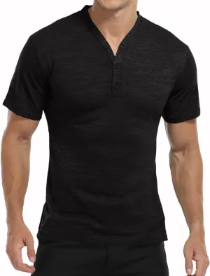 YTD Mens Long/Short Sleeve Henley Shirts Casual Fashion Beach Yoga Loose Fit T-Shirts
