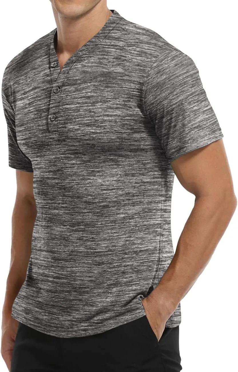 YTD Mens Long/Short Sleeve Henley Shirts Casual Fashion Beach Yoga Loose Fit T-Shirts