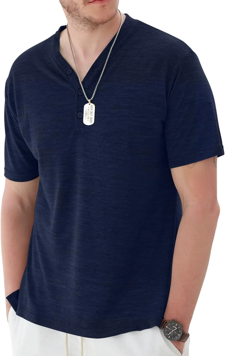 YTD Mens Long/Short Sleeve Henley Shirts Casual Fashion Beach Yoga Loose Fit T-Shirts