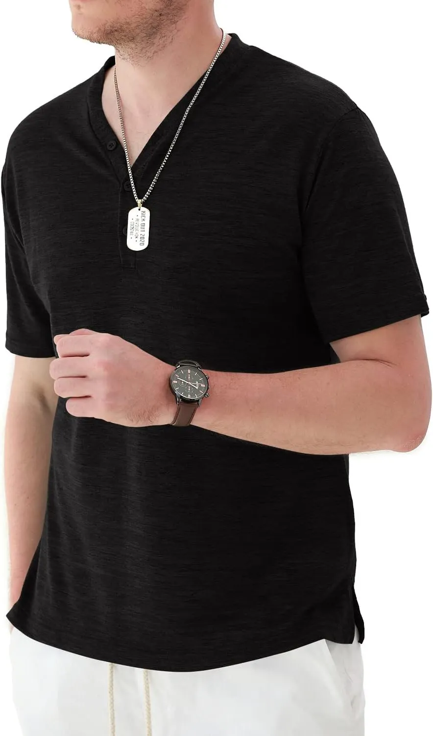 YTD Mens Long/Short Sleeve Henley Shirts Casual Fashion Beach Yoga Loose Fit T-Shirts