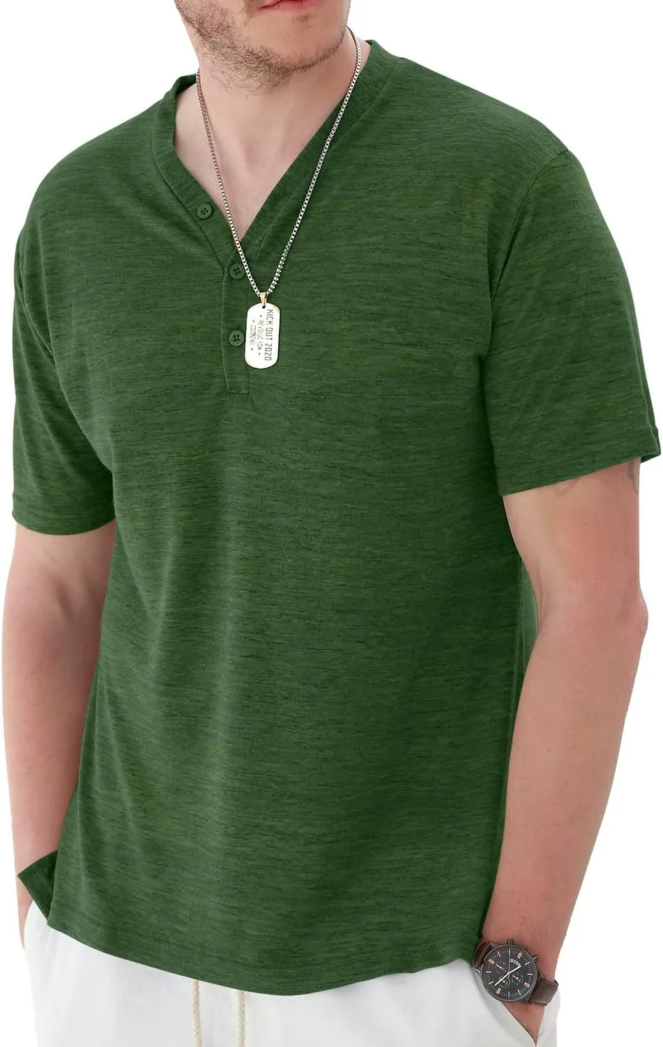 YTD Mens Long/Short Sleeve Henley Shirts Casual Fashion Beach Yoga Loose Fit T-Shirts