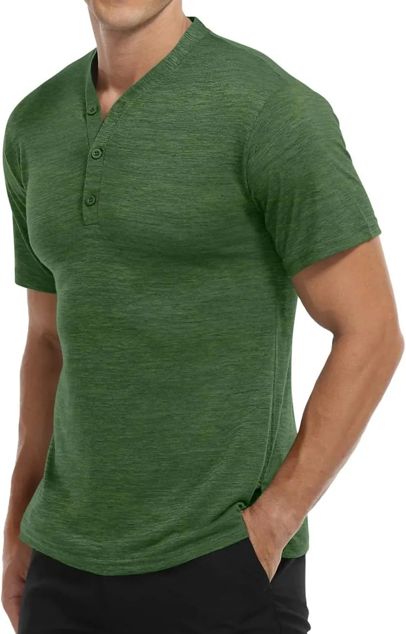 YTD Mens Long/Short Sleeve Henley Shirts Casual Fashion Beach Yoga Loose Fit T-Shirts