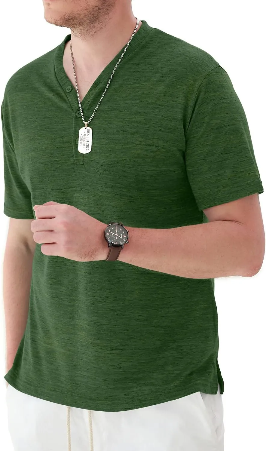 YTD Mens Long/Short Sleeve Henley Shirts Casual Fashion Beach Yoga Loose Fit T-Shirts