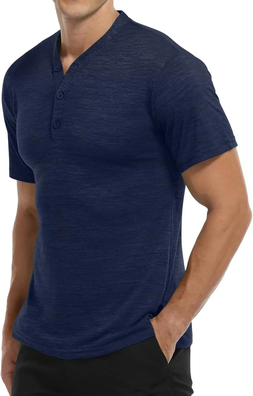 YTD Mens Long/Short Sleeve Henley Shirts Casual Fashion Beach Yoga Loose Fit T-Shirts