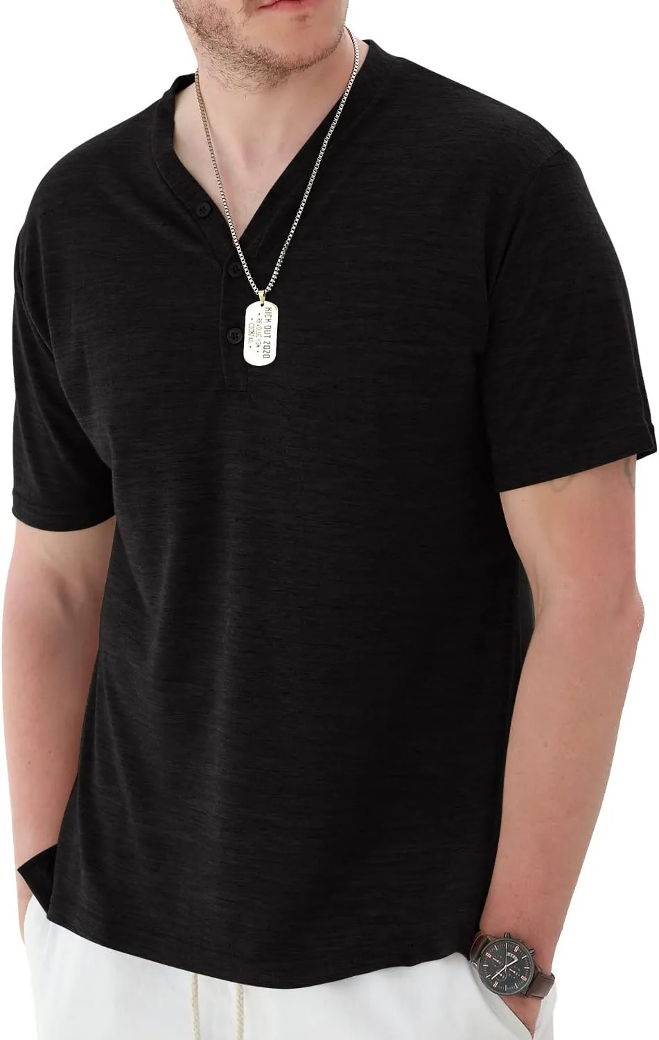 YTD Mens Long/Short Sleeve Henley Shirts Casual Fashion Beach Yoga Loose Fit T-Shirts
