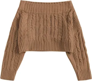 ZAFUL Women V Neck Button Knit Crop Sweaters Batwing Sleeve V Back Ribbed Hem Pullover Sweater