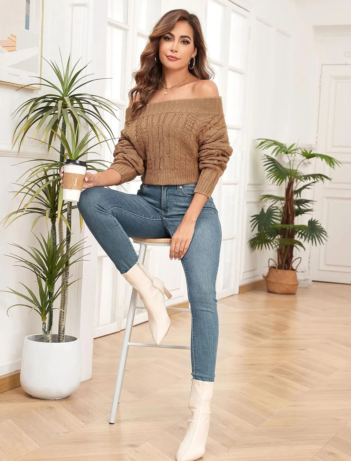 ZAFUL Women V Neck Button Knit Crop Sweaters Batwing Sleeve V Back Ribbed Hem Pullover Sweater