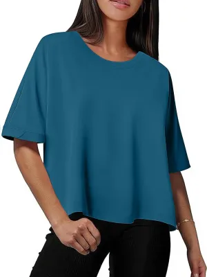Zeagoo Women Boxy T Shirts Short Sleeve Oversized Tee Shirts Loose Fit Crop Top Casual Workout T Shirts