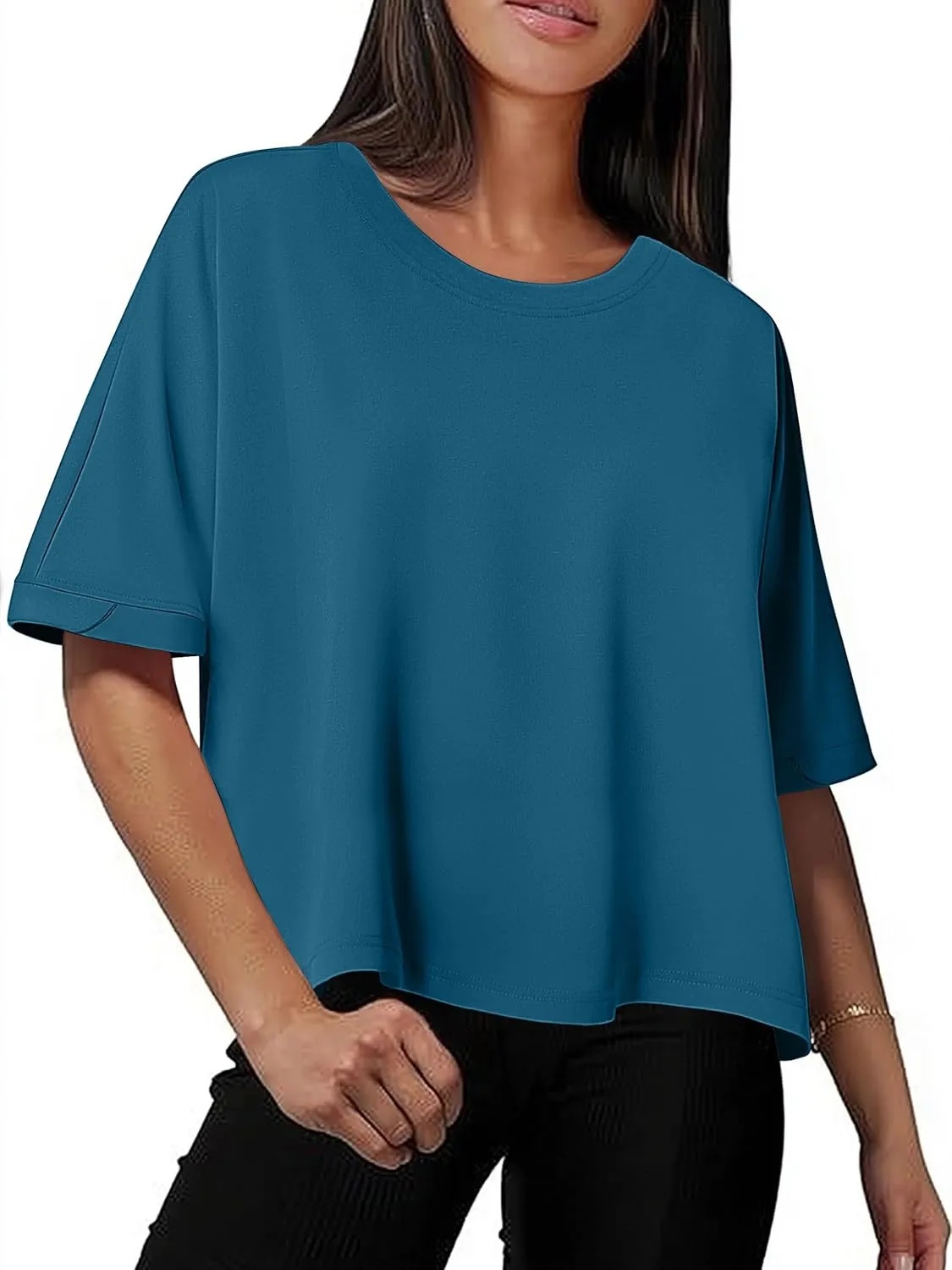 Zeagoo Women Boxy T Shirts Short Sleeve Oversized Tee Shirts Loose Fit Crop Top Casual Workout T Shirts
