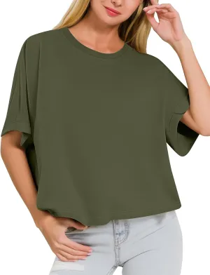 Zeagoo Women Boxy T Shirts Short Sleeve Oversized Tee Shirts Loose Fit Crop Top Casual Workout T Shirts