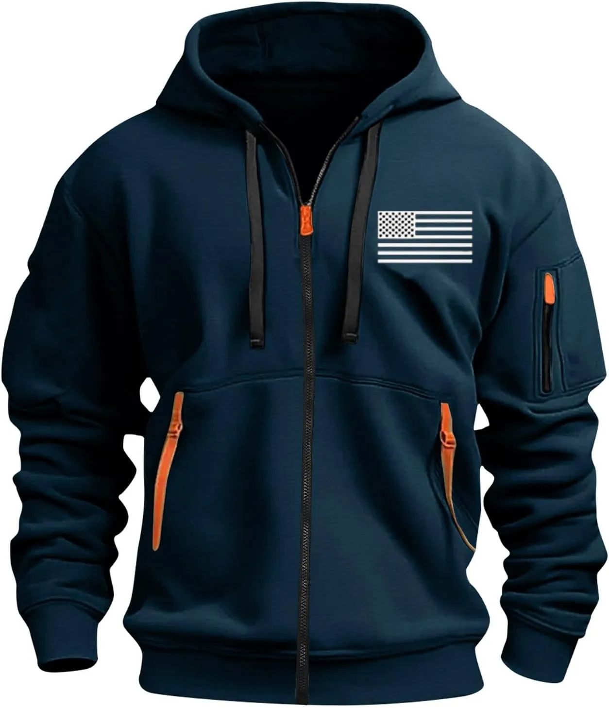 ZEFOTIM Men Zip Up Hoodie American Flag Hoodie Vintage Comfy Sports Long Sleeve Drawstring Sweatshirts with Pocket