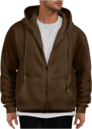 Zip Up Hoodie Men Mens Full Zip Casual Fleece Hooded Drawstring Hoodies Pullover Sweatshirts Long Sleeve S-2XL