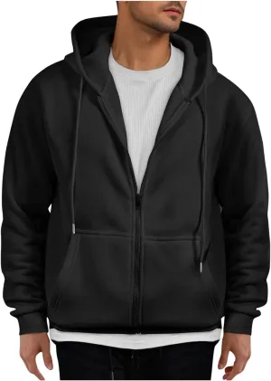 Zip Up Hoodie Men Mens Full Zip Casual Fleece Hooded Drawstring Hoodies Pullover Sweatshirts Long Sleeve S-2XL
