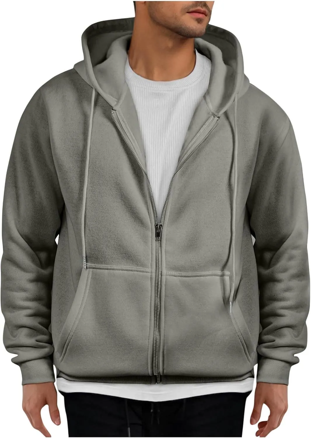 Zip Up Hoodie Men Mens Full Zip Casual Fleece Hooded Drawstring Hoodies Pullover Sweatshirts Long Sleeve S-2XL